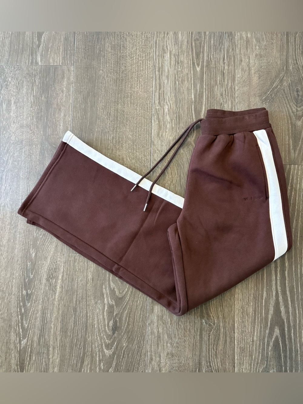 Wilo the Label Brushed Fleece Contrast Wide Leg Jogger - Chocolate/White Medium